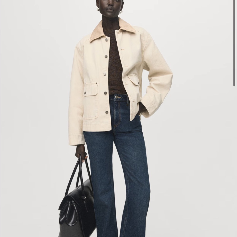 NWT MANGO DENIM BARN JACKET WITH CONTRASTING COLLAR (size small) - Picture 2 of 11